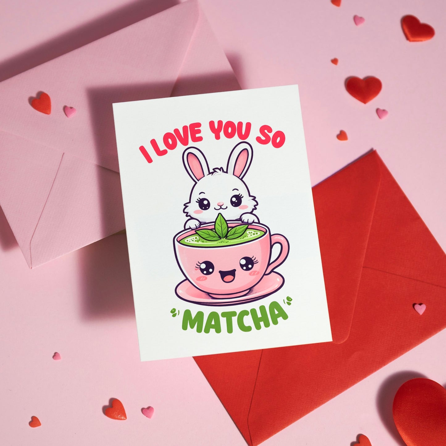 I love You so Matcha Cute Bunny Valentine's Day Card - Digital Download - Print at Home