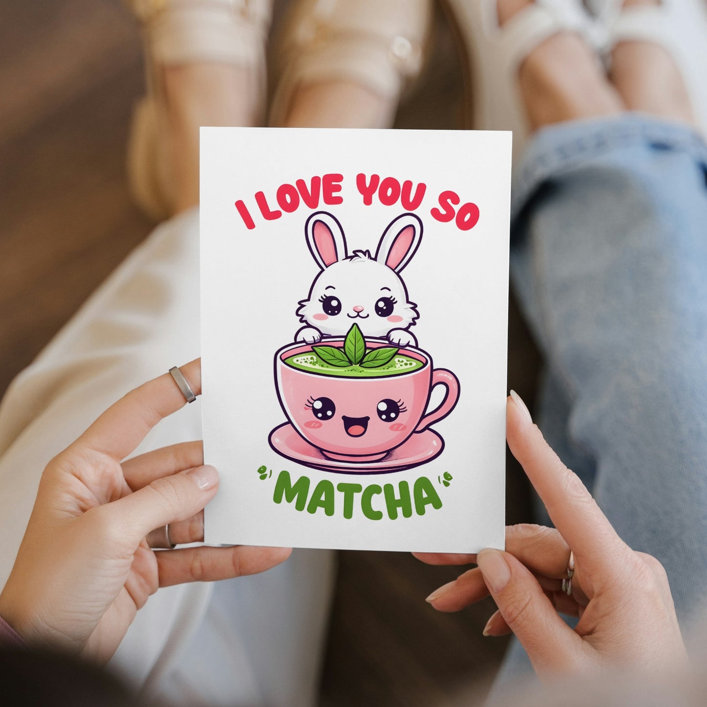 I love You so Matcha Cute Bunny Valentine's Day Card - Digital Download - Print at Home