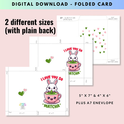 I love You so Matcha Cute Bunny Valentine's Day Card - Digital Download - Print at Home