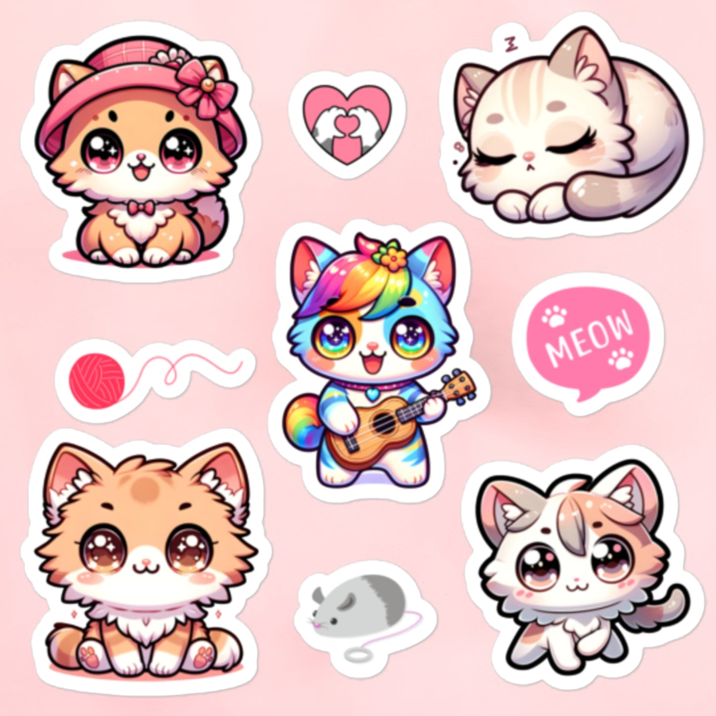 Cute Kawaii Cats & Toys Stickers