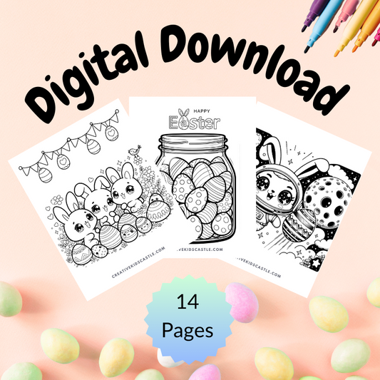 Easter Bunny Fun - Cute Easter Themed Printable Coloring Pages (14 pages)