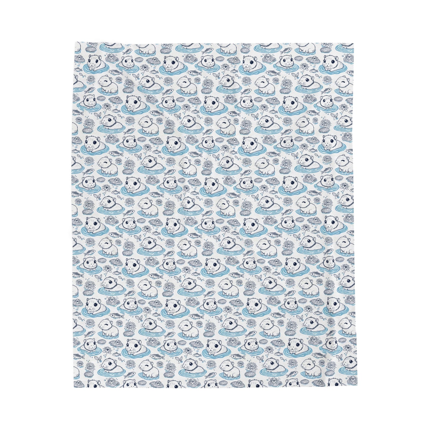 Capybaras in a Lily Pond Cozy Velveteen Plush Blanket medium size