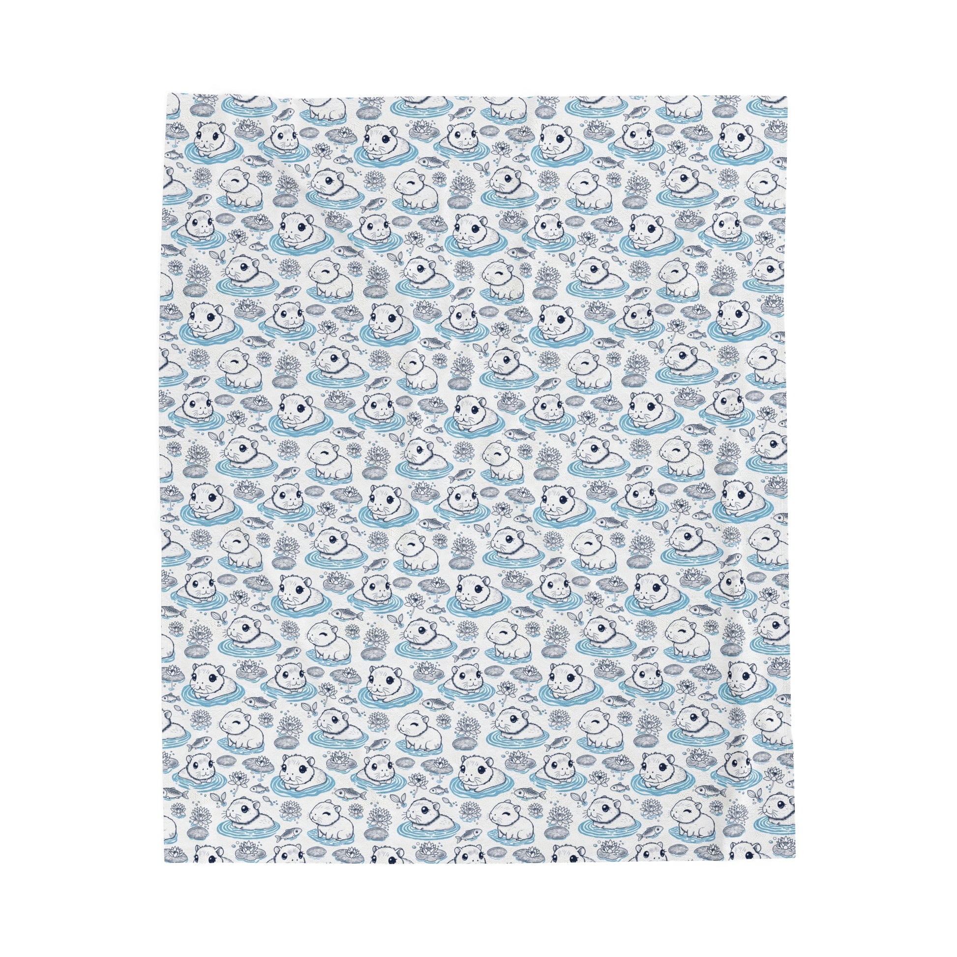 Capybaras in a Lily Pond Cozy Velveteen Plush Blanket medium size