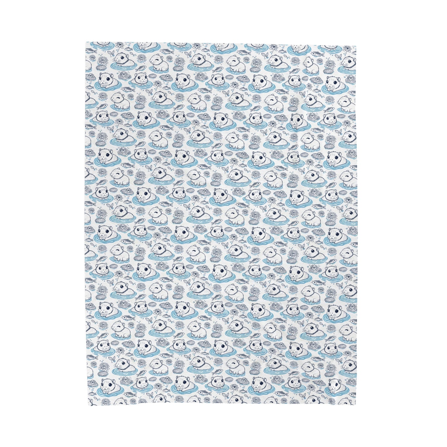 Capybaras in a Lily Pond Cozy Velveteen Plush Blanket