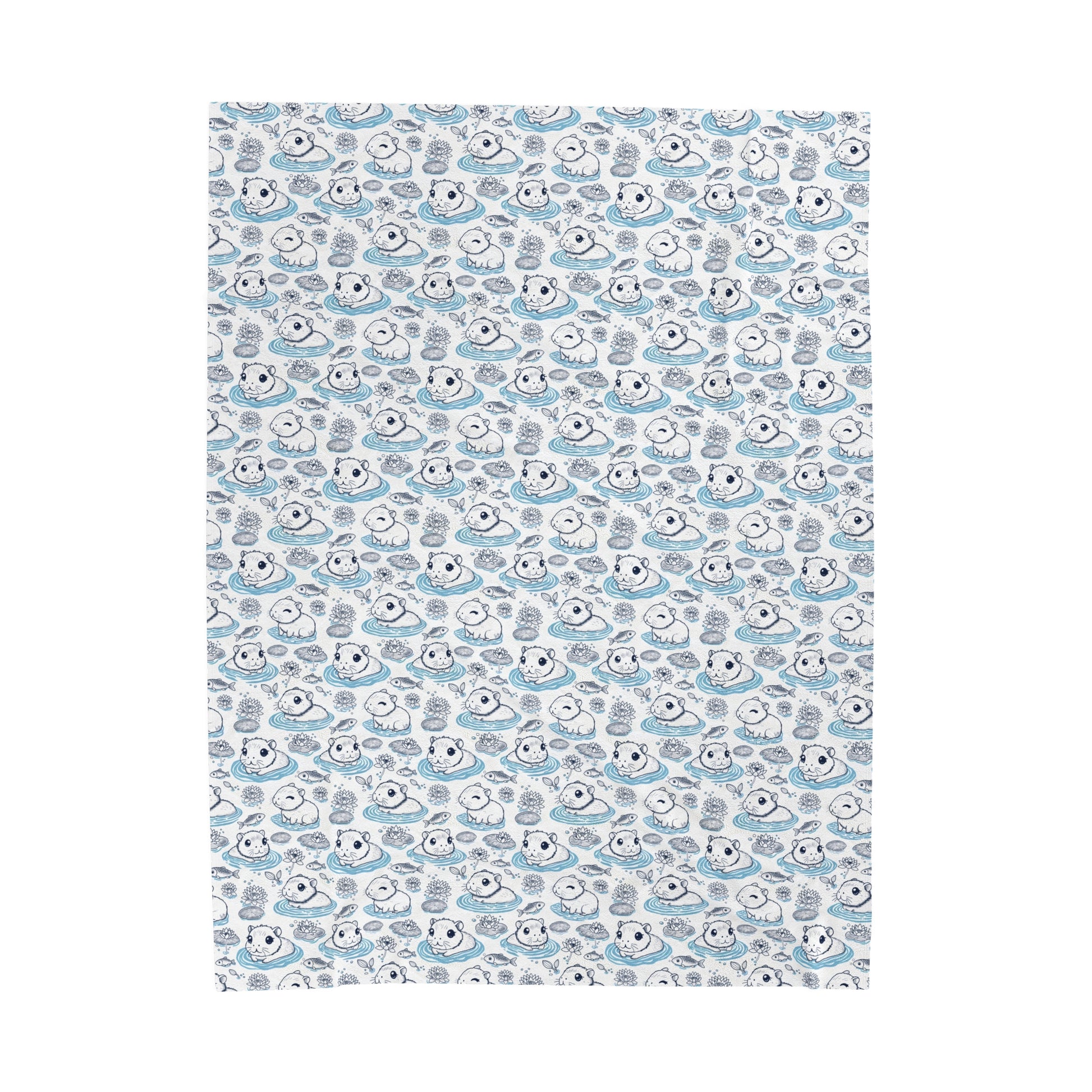 Capybaras in a Lily Pond Cozy Velveteen Plush Blanket
