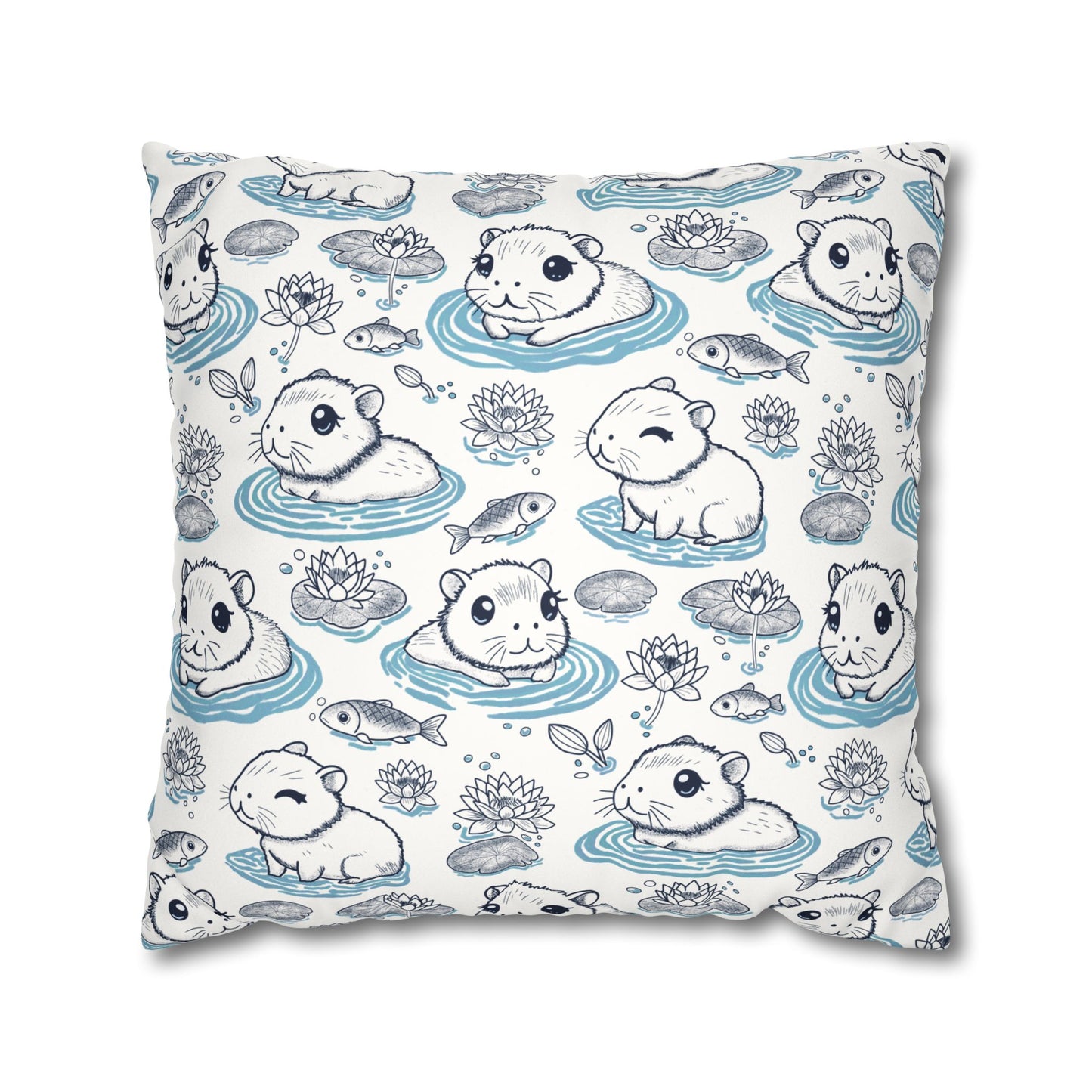 Capybaras in a Lily Pond Faux Suede Pillow Colver