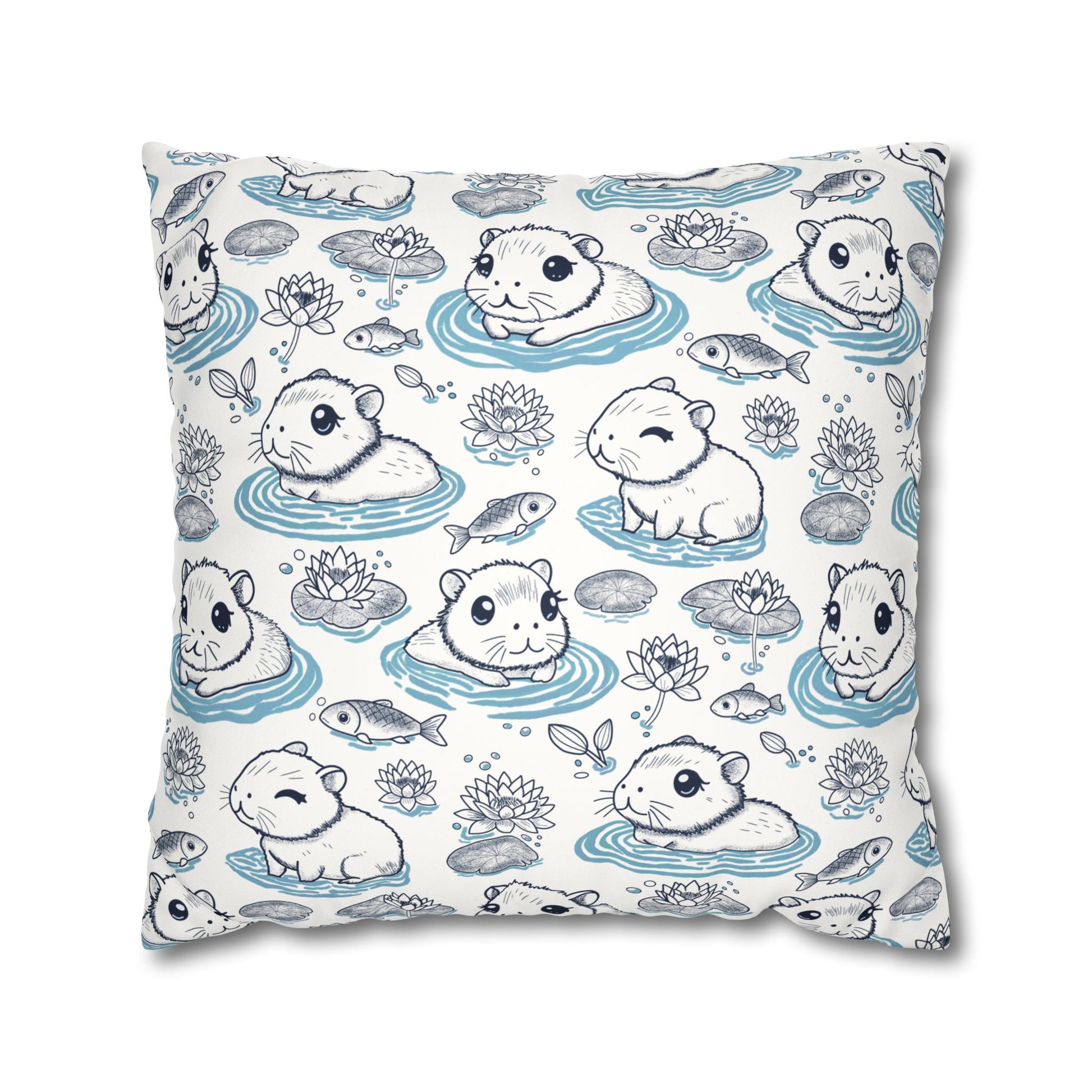 Capybaras in a Lily Pond Faux Suede Pillow Colver