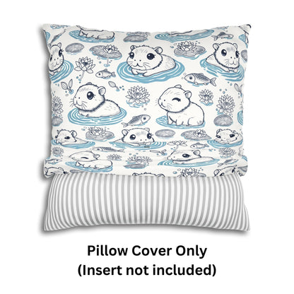 Capybaras in a Lily Pond Faux Suede Square Pillow Cover