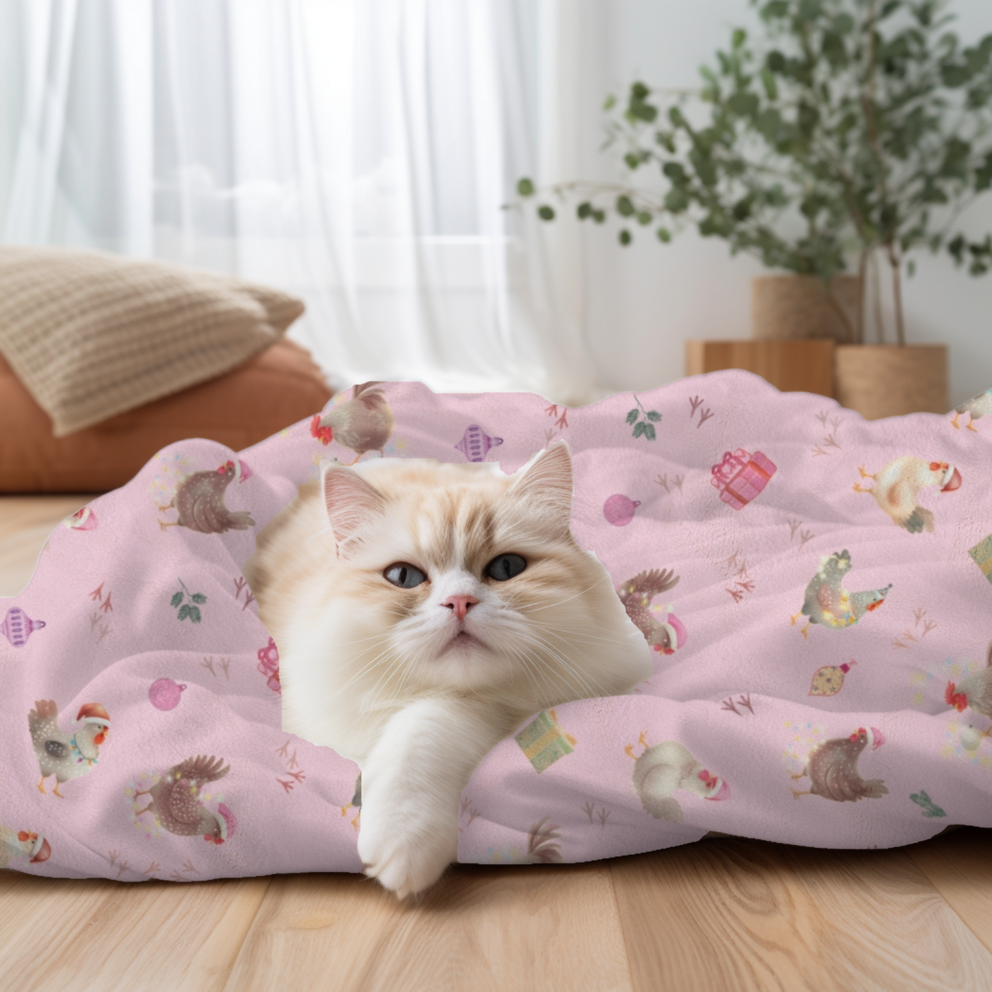Chicken Christmas Party Pink Cozy Plush Blanket