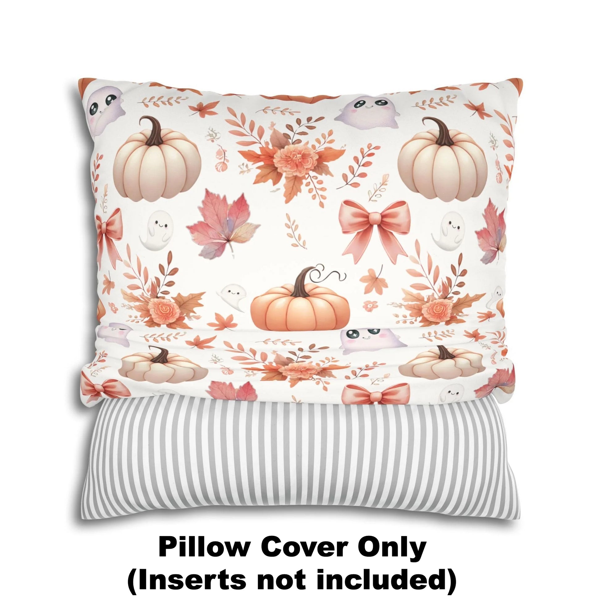 Coquette Pumpkin & Ghost Floral Pattern Faux Suede Square Pillow Cover