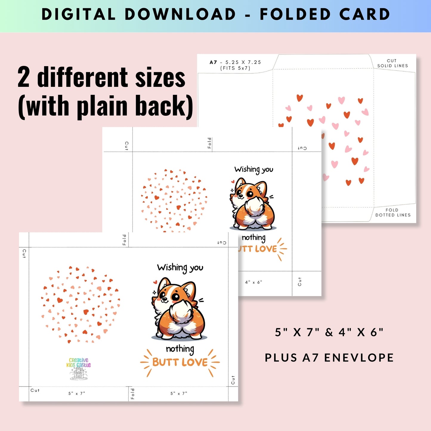 Nothing Butt Love Corgi Funny Valentine's Day Folded Card - Digital Download - Print at Home