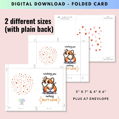 Nothing Butt Love Corgi Funny Valentine's Day Folded Card - Digital Download - Print at Home