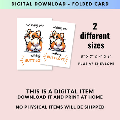 Nothing Butt Love Corgi Funny Valentine's Day Folded Card - Digital Download - Print at Home