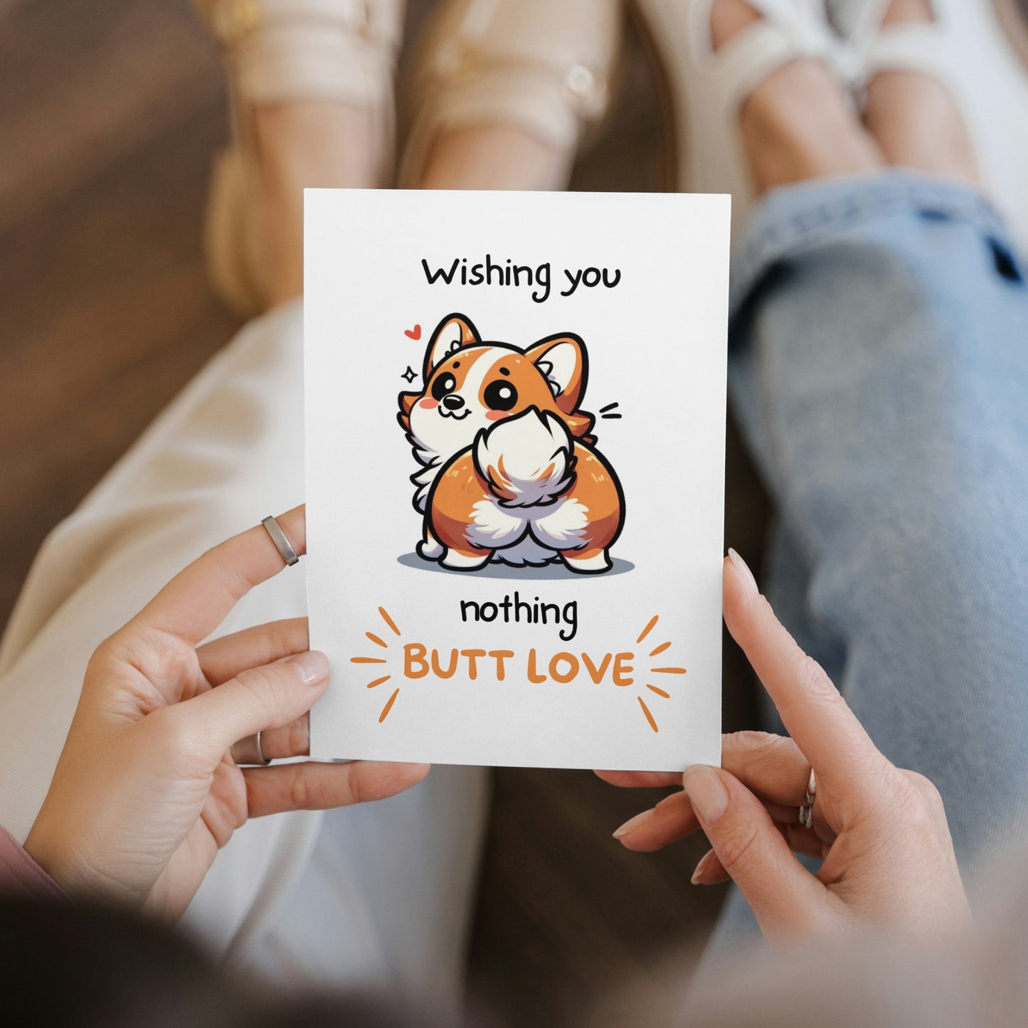 Nothing Butt Love Corgi Funny Valentine's Day Folded Card - Digital Download - Print at Home