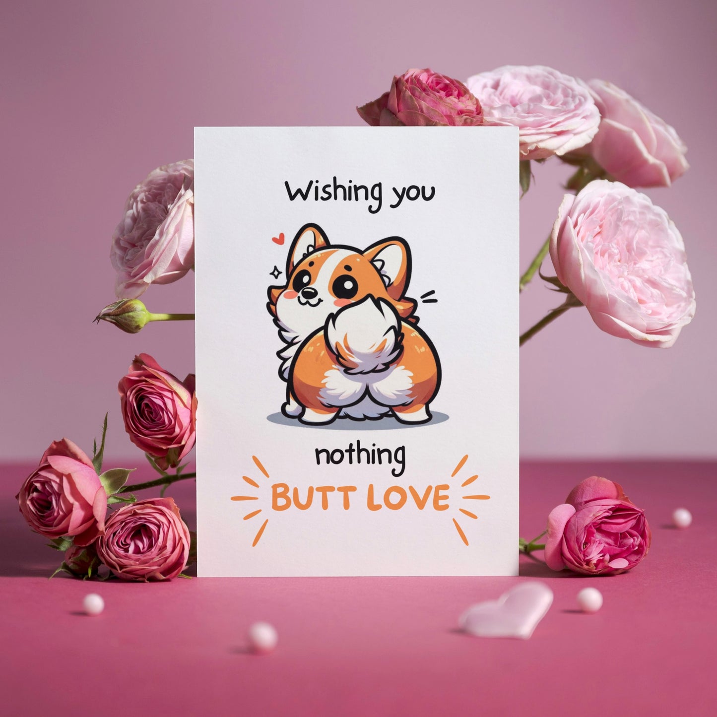 Nothing Butt Love Corgi Funny Valentine's Day Folded Card - Digital Download - Print at Home