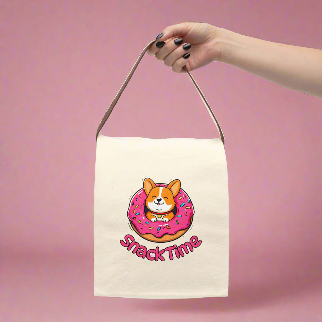 Corgi Donut Snack Time Canvas Lunch Bag