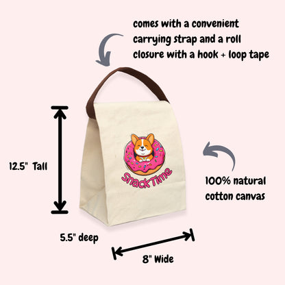 Corgi Donut Snack Time Canvas Lunch Bag