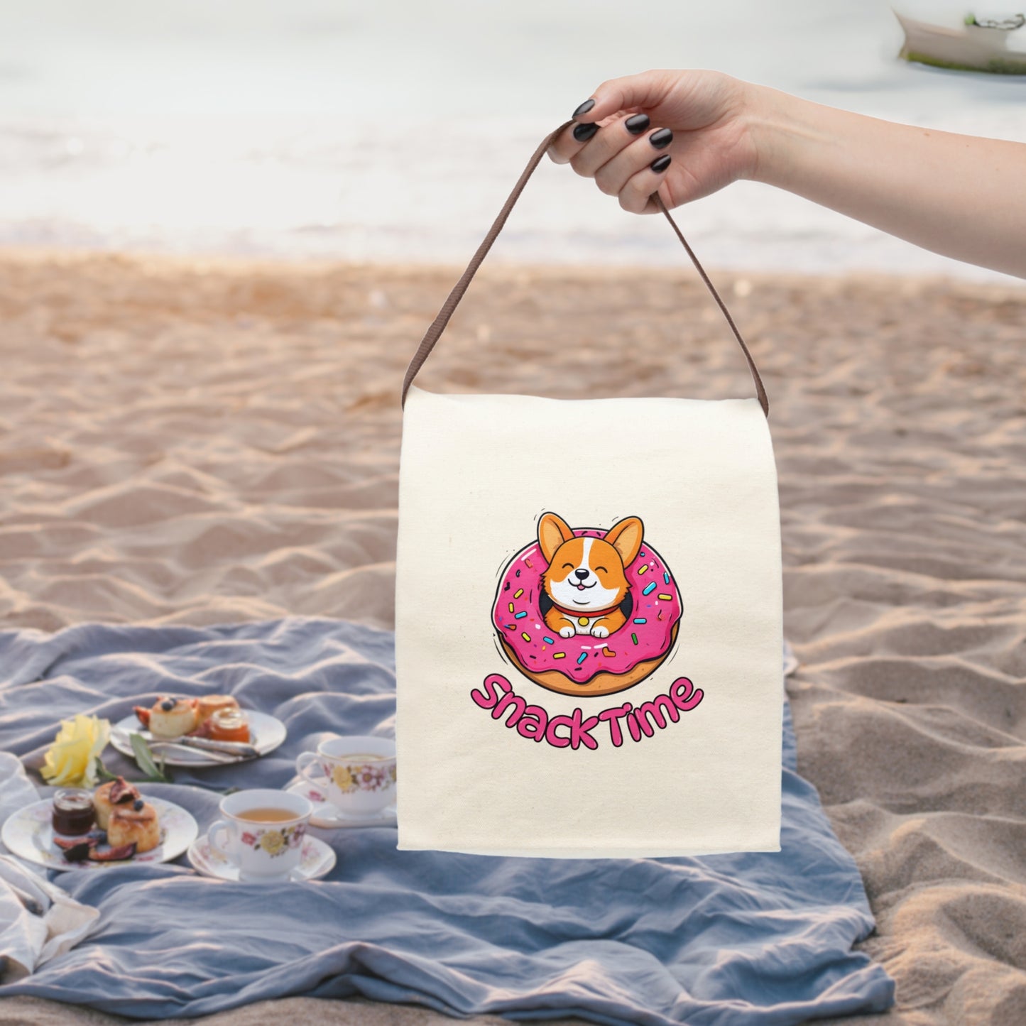 Corgi Donut Snack Time Canvas Lunch Bag