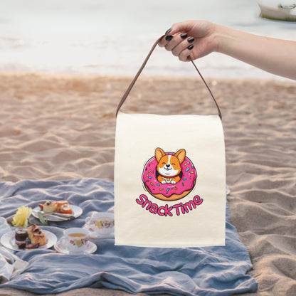 Corgi Donut Snack Time Canvas Lunch Bag