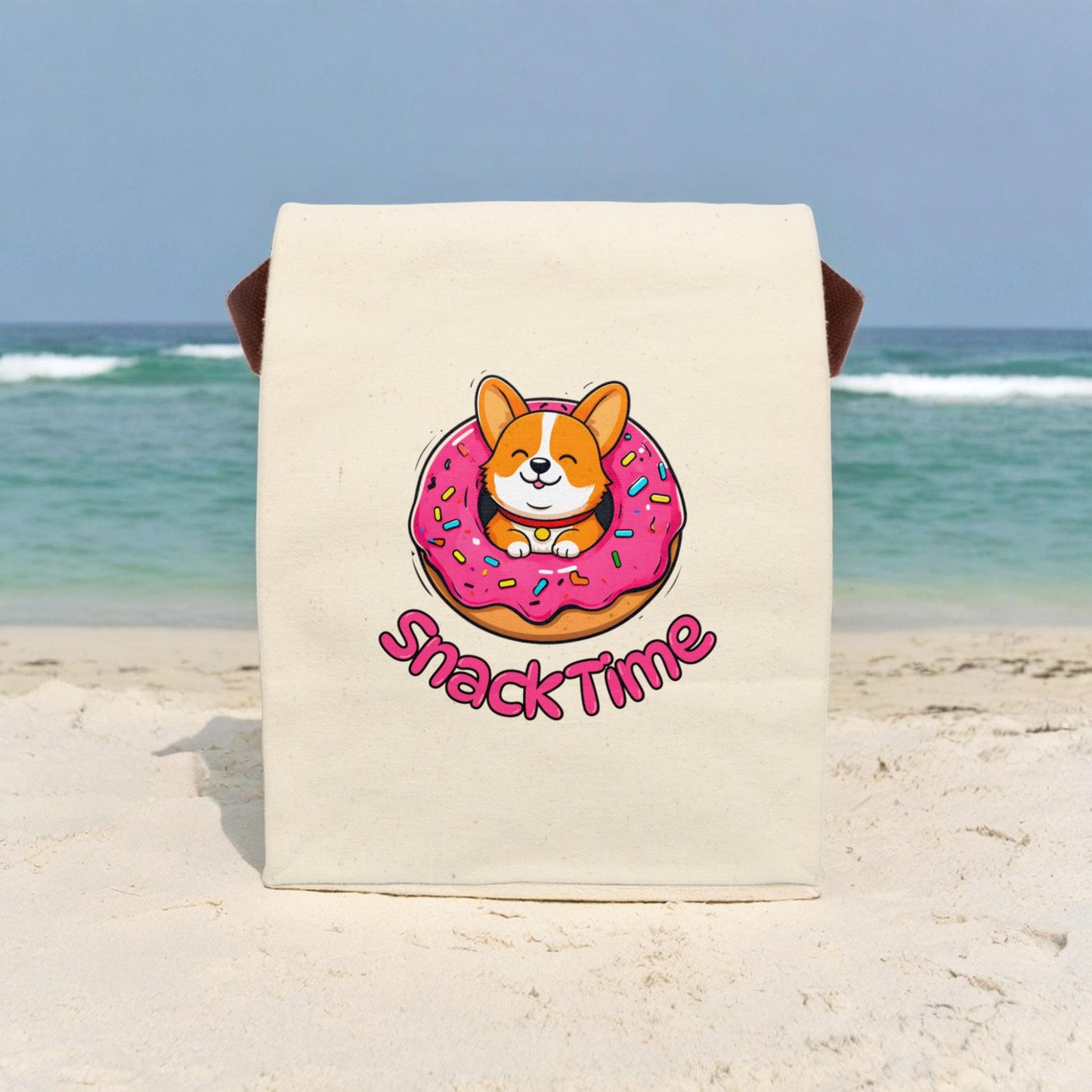Corgi Donut Snack Time Canvas Lunch Bag