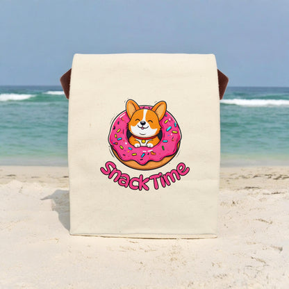 Corgi Donut Snack Time Canvas Lunch Bag