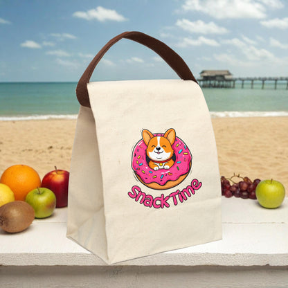 Corgi Donut Snack Time Canvas Lunch Bag