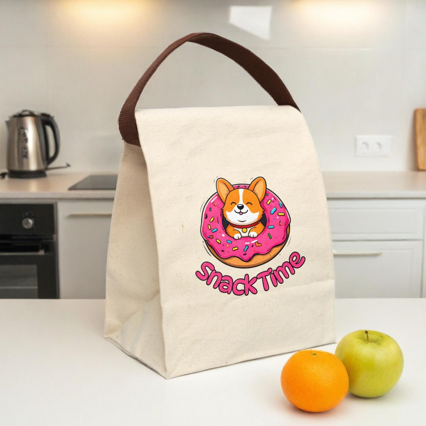 Corgi Donut Snack Time Canvas Lunch Bag