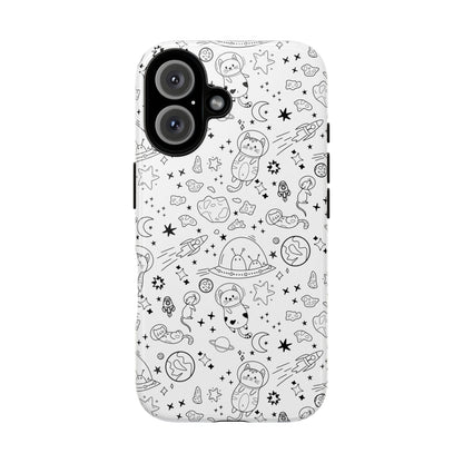 Cosmic Space Cats Doodle iPhone Tough Phone Case 16 pro