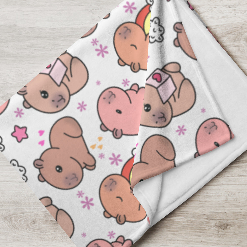 Cuddly Kawaii Capybara Cozy Velveteen Plush Blanket