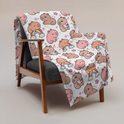 Cuddly Kawaii Capybara Cozy Velveteen Plush Blanket