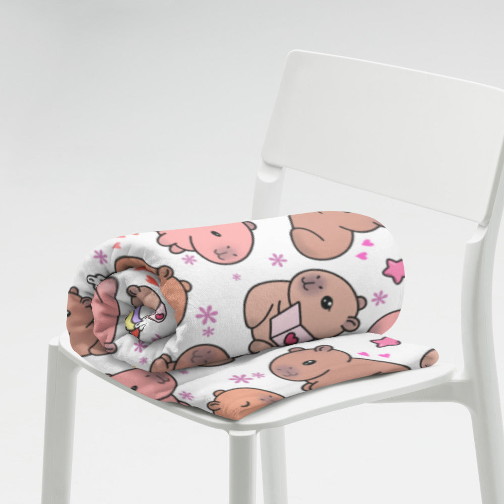 Cuddly Kawaii Capybara Cozy Velveteen Plush Blanket