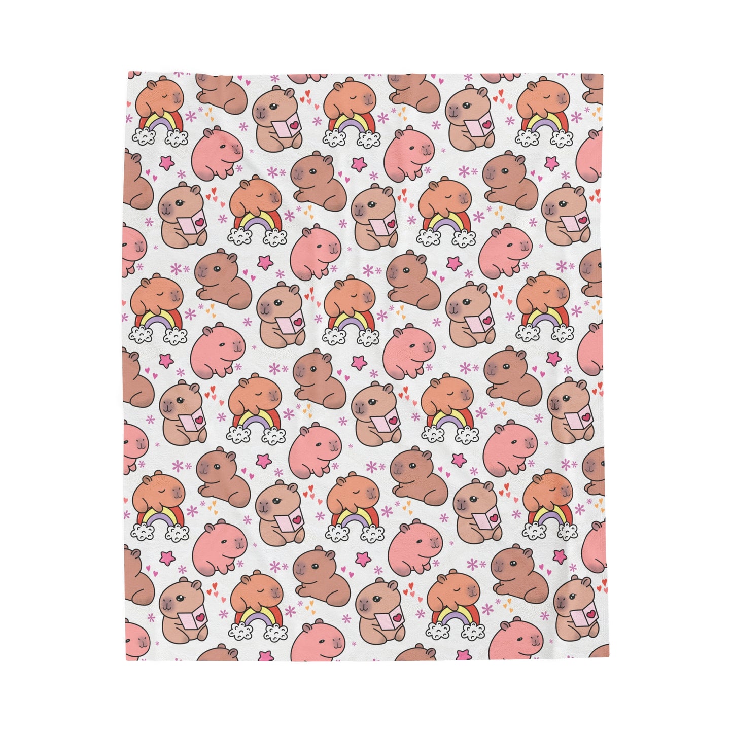 Cuddly Kawaii Capybara Cozy Velveteen Plush Blanket 50 x 60 inches