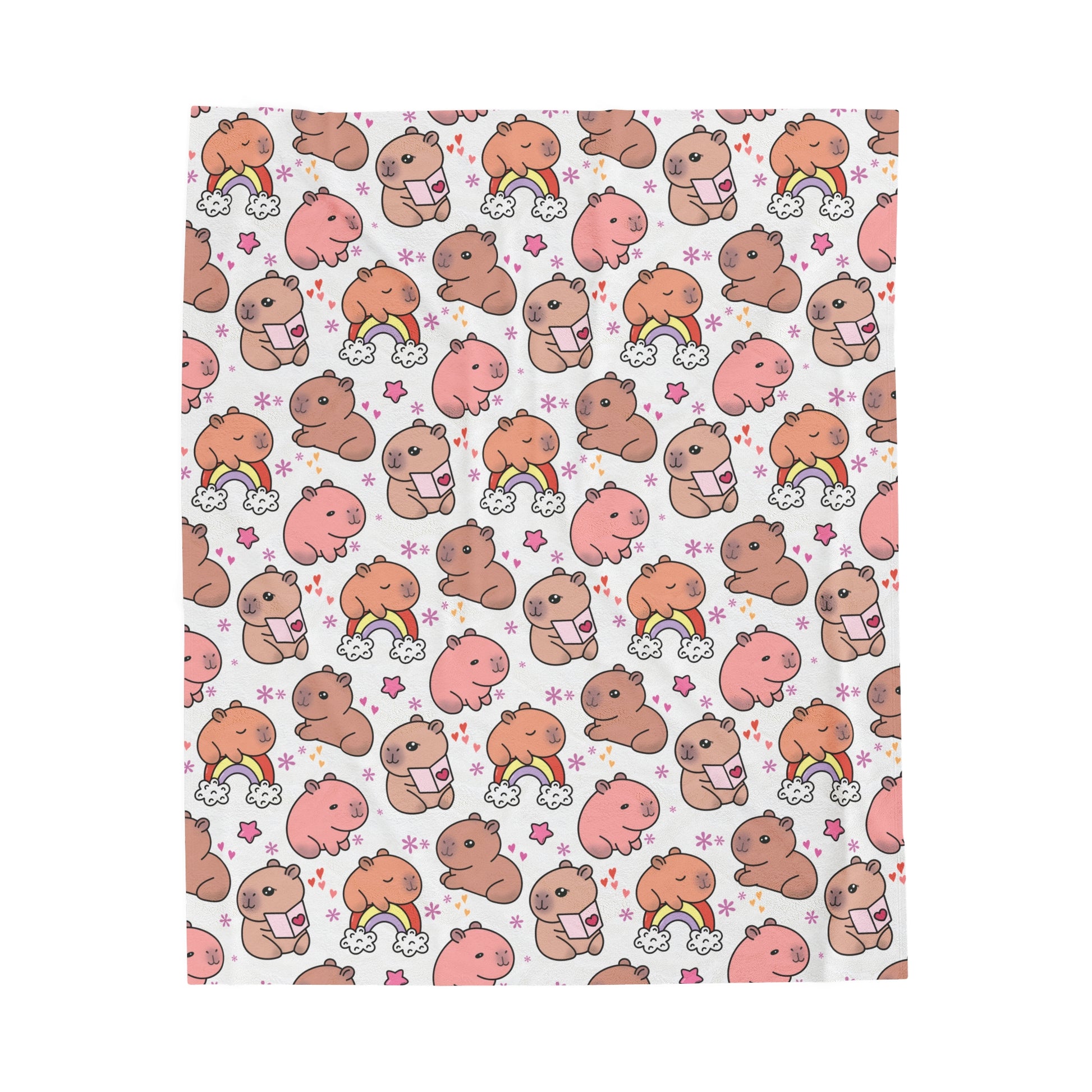 Cuddly Kawaii Capybara Cozy Velveteen Plush Blanket 50 x 60 inches