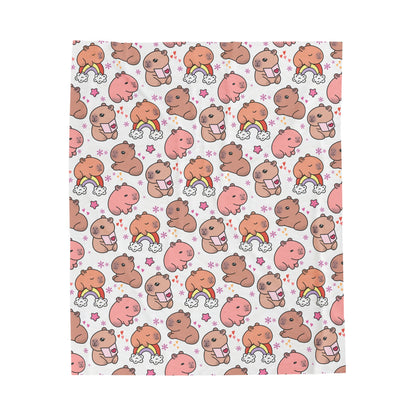 Cuddly Kawaii Capybara Cozy Velveteen Plush Blanket 50 x 60 inches