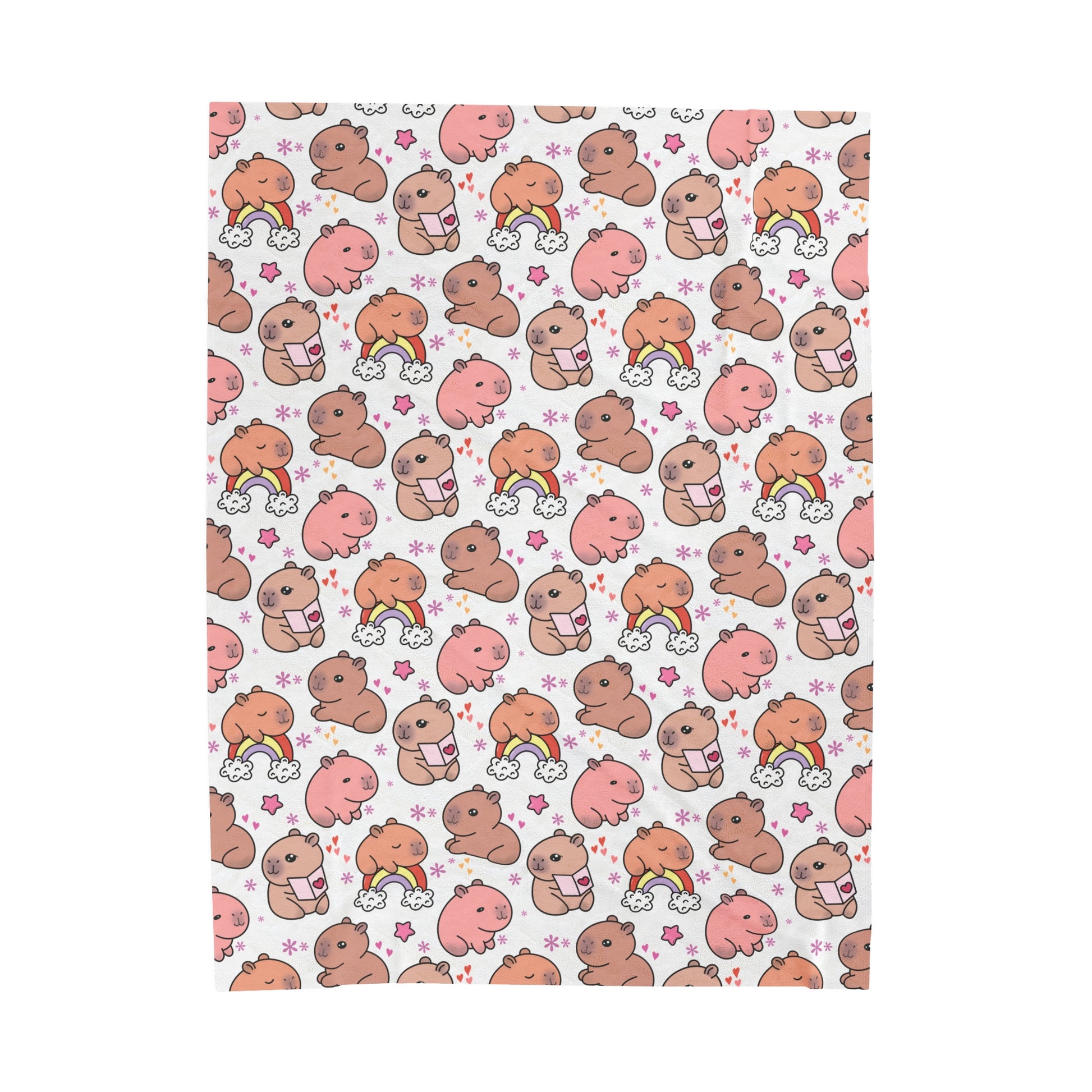 Cuddly Kawaii Capybara Cozy Velveteen Plush Blanket 60 x 80 inches