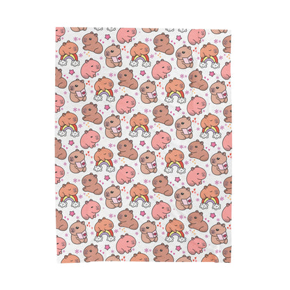 Cuddly Kawaii Capybara Cozy Velveteen Plush Blanket 60 x 80 inches