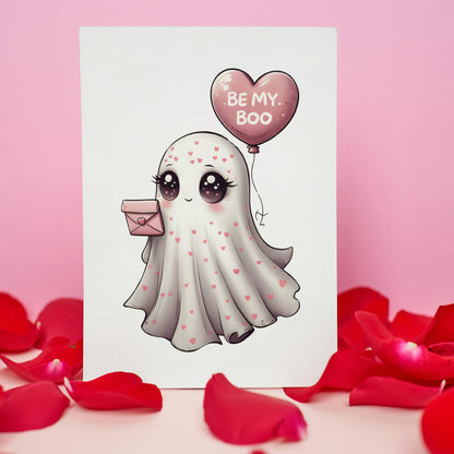 Cute "Be my Boo" Ghost Valentine's Day Greeting Card