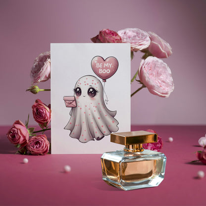 Cute Ghost "Be my Boo" Valentine's Day Folded Card - Digital Download - Print at Home