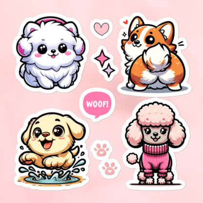 Cute Kawaii Dog Puppies Sticker Sheet