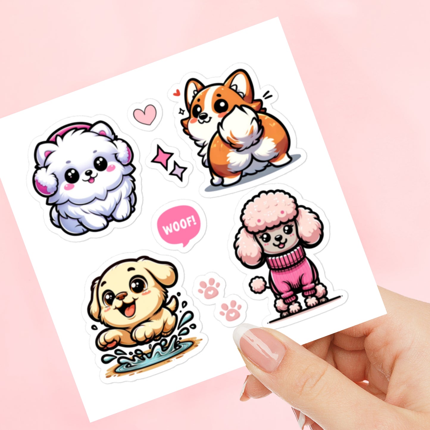 Cute Kawaii Dog Puppies Sticker Sheet