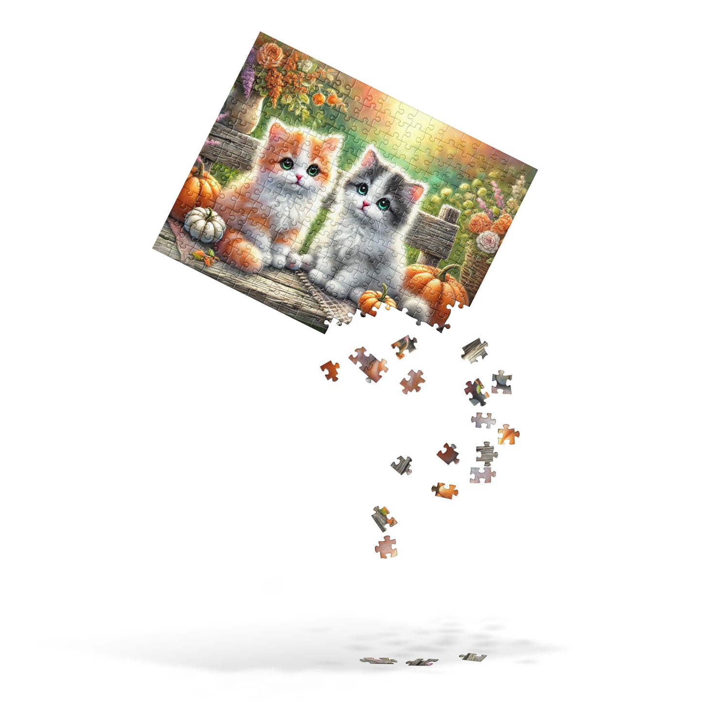 Cute Kittens on Fall Bench Halloween Autumn Puzzle (120, 252, 500-Pieces)