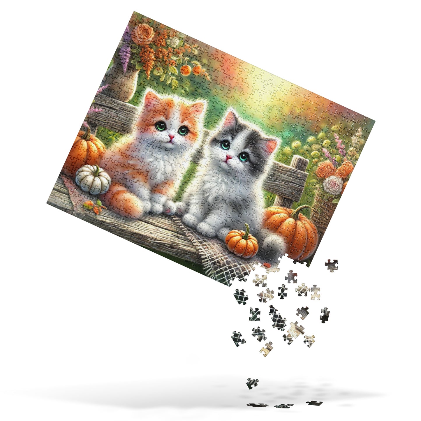 Cute Kittens on Fall Bench Halloween Autumn Puzzle (120, 252, 500-Pieces)