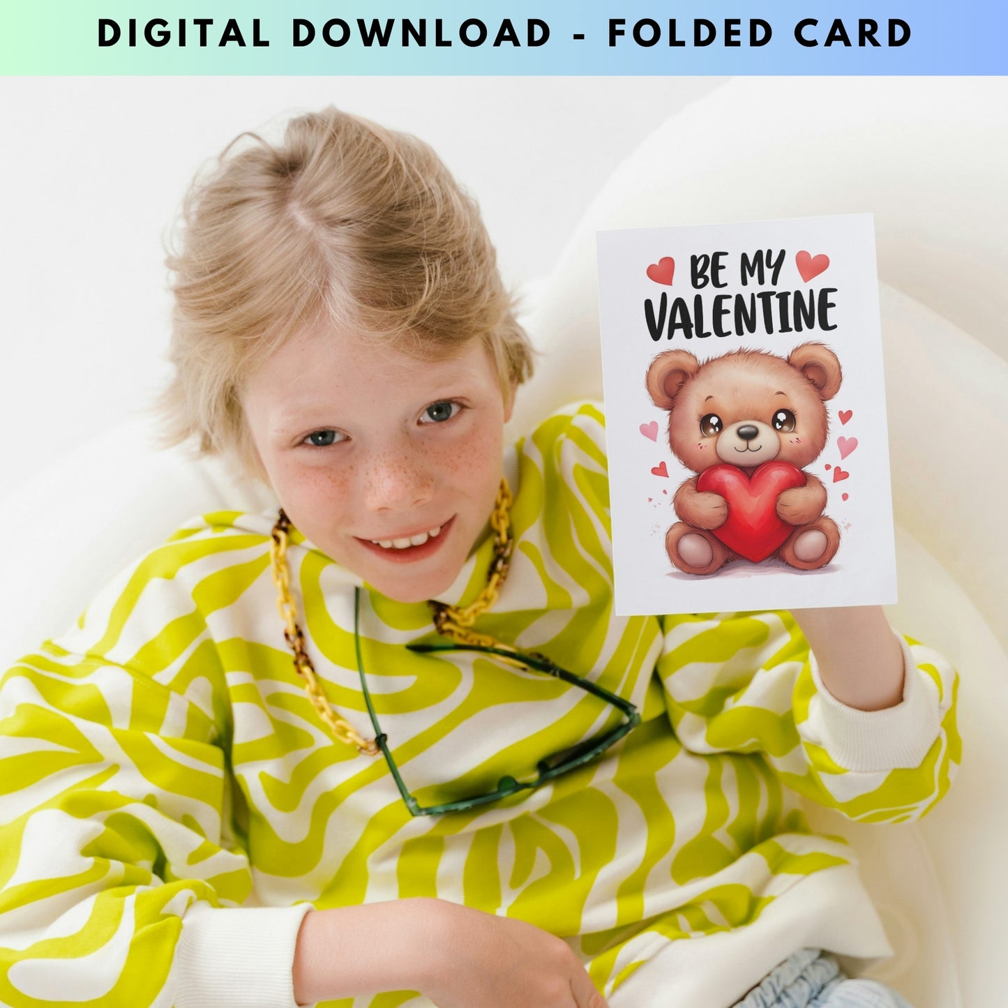 Cute Teddy Bear - Folded Valentine's Day Card - Digital Download - Print at Home