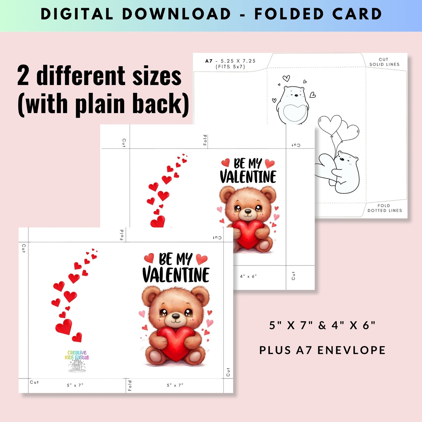 Cute Teddy Bear - Folded Valentine's Day Card - Digital Download - Print at Home