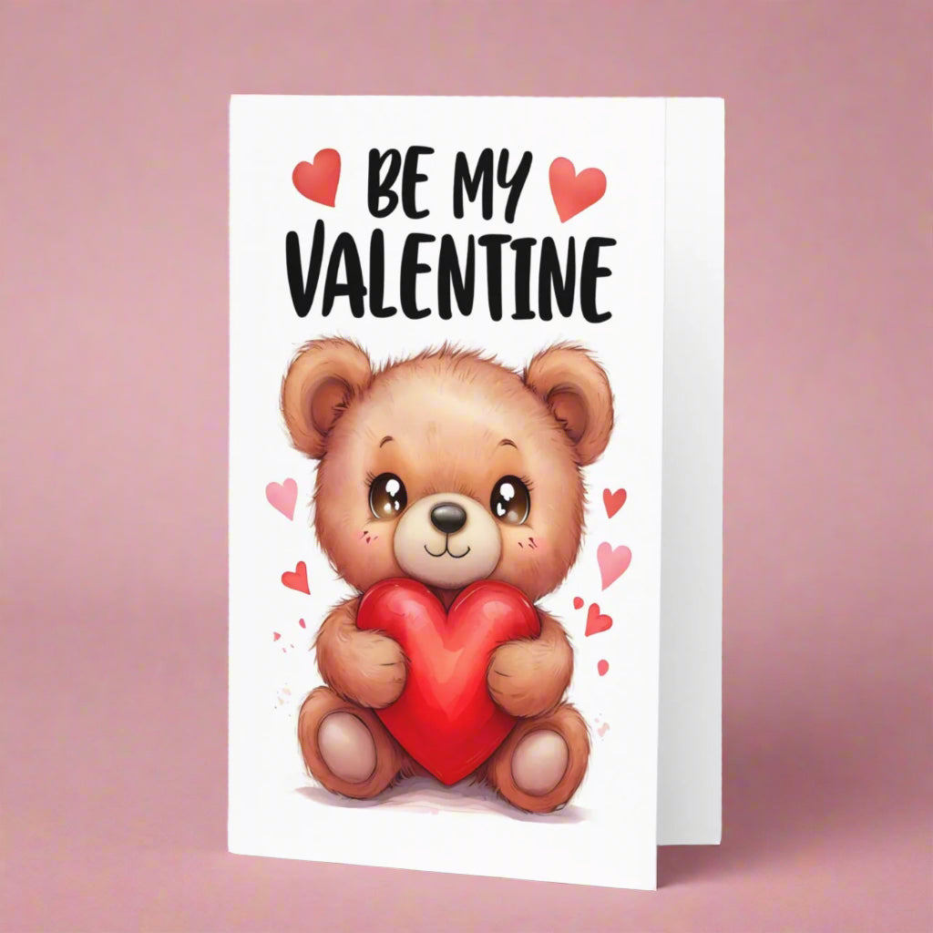 Cute Teddy Bear - Folded Valentine's Day Card - Digital Download - Print at Home