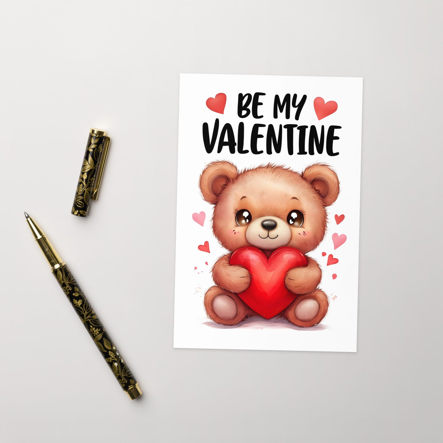 Cute Teddy Bear - Folded Valentine's Day Card - Digital Download - Print at Home