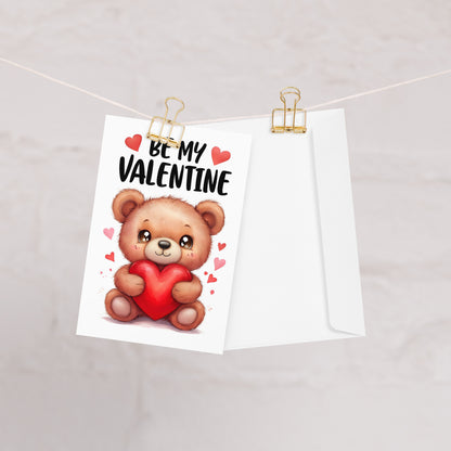 Cute Teddy Bear - Folded Valentine's Day Card - Digital Download - Print at Home