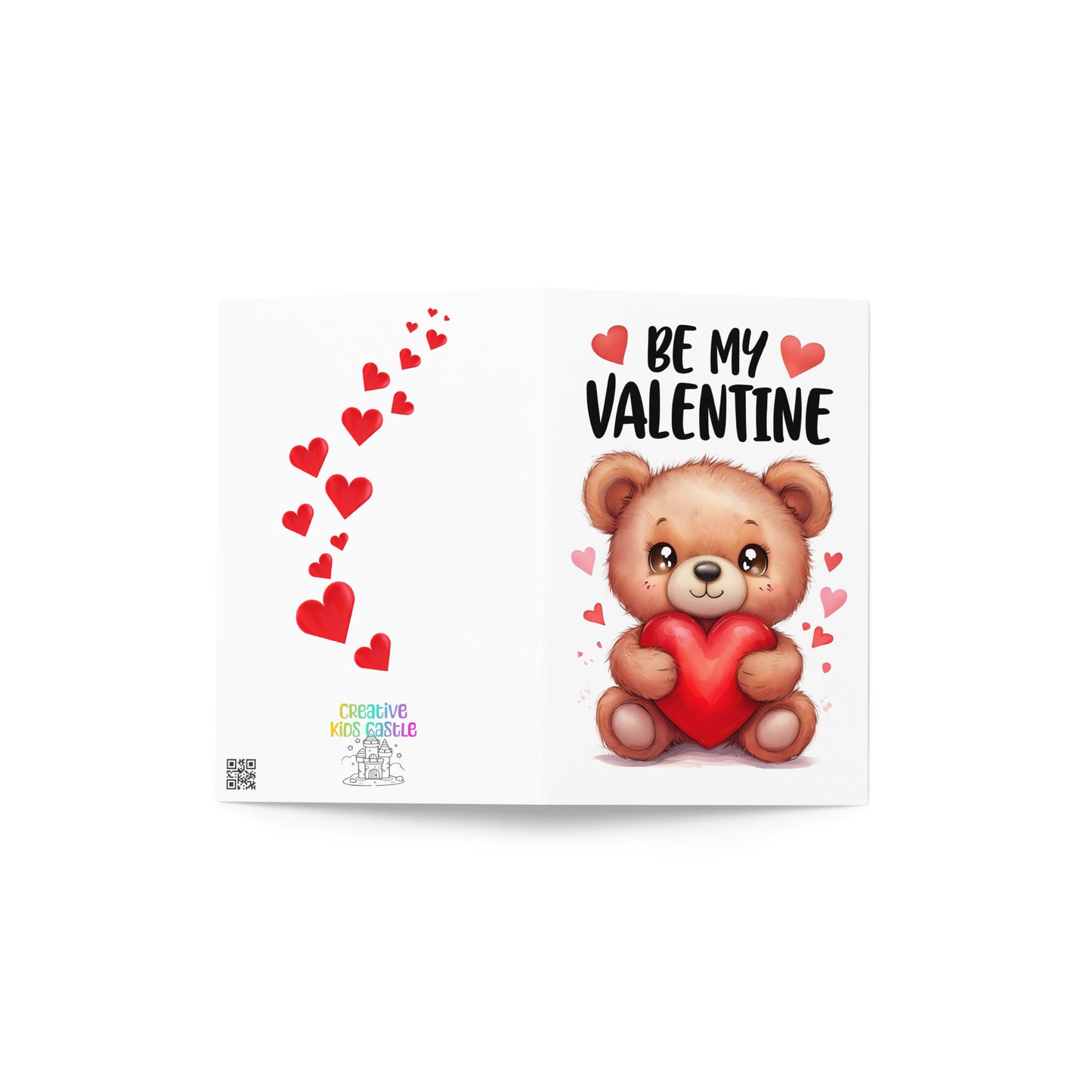 Cute Teddy Bear - Folded Valentine's Day Card - Digital Download - Print at Home