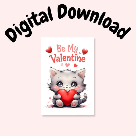 Cute Kitten - Folded Valentine's Day Card - Digital Download - Print at Home