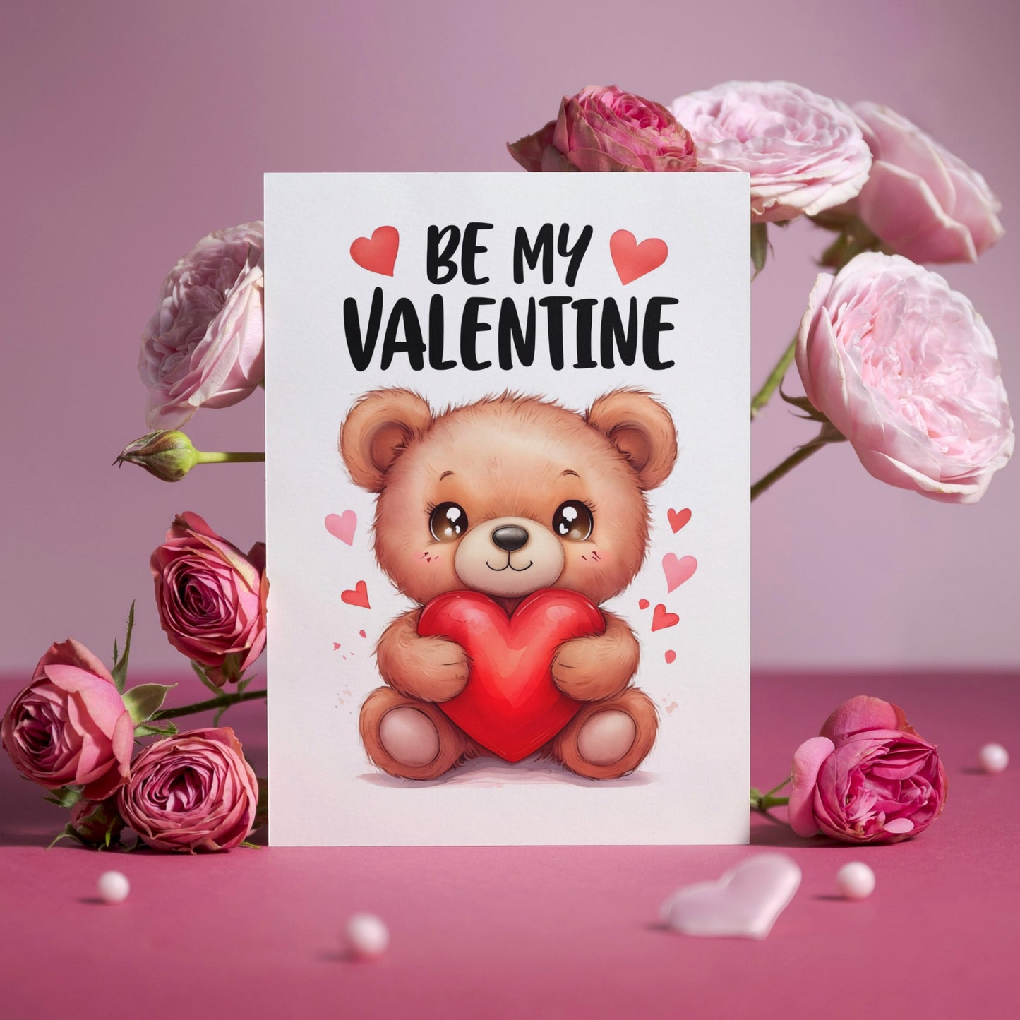 Cute Teddy Bear - Folded Valentine's Day Card - Digital Download - Print at Home